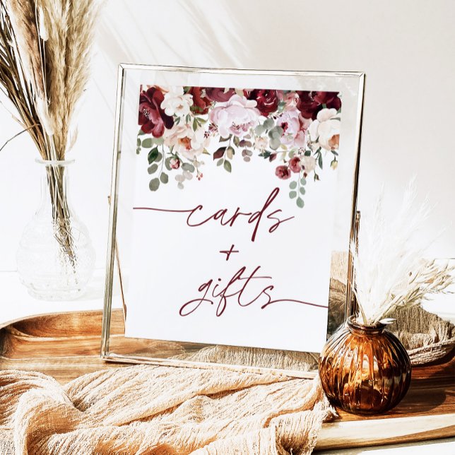 Burgundy  Rosa Flowers Card and Gifts Sign Poster (Skapare uppladdad)