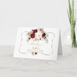 Burgundy Rosa Flowers Guld White Kor Baptism Tack Kort