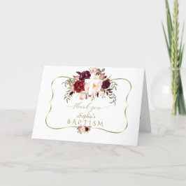 Burgundy Rosa Flowers Guld White Kor Baptism Tack Kort