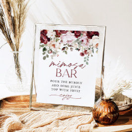 Burgundy  Rosa Flowers Mimosa Pub Shower Sign Poster