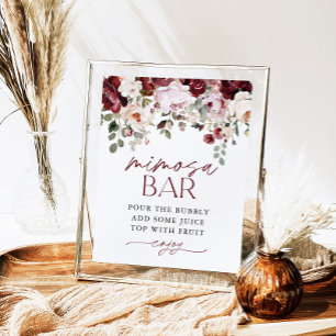 Burgundy Rosa Flowers Mimosa Pub Shower Sign Poster