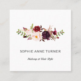 Burgundy Rosa Flowers Professionell Beauty Salon Fyrkantigt Visitkort