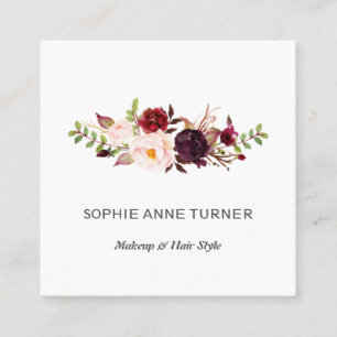 Burgundy Rosa Flowers Professionell Beauty Salon Fyrkantigt Visitkort
