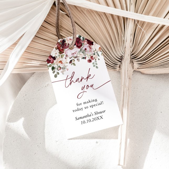 Burgundy  Rosa Flowers Shower Tack Presentetikett (Skapare uppladdad)