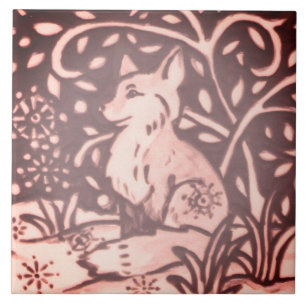 Burgundy Rosa Fox Blommigt Foliage Woodland Decor Kakelplatta