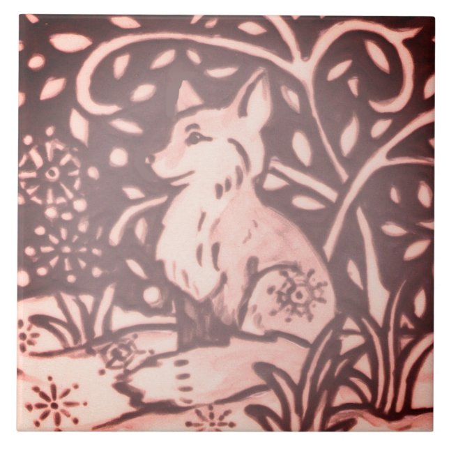 Burgundy Rosa Fox Blommigt Foliage Woodland Decor Kakelplatta (Framsidan)
