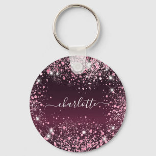Burgundy rosa glitter stoft namn nyckelring