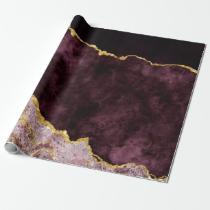Burgundy  Rosa Gold Foil Agate Marble Gilt Presentpapper