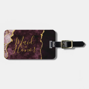 Burgundy Rosa Gold Foil Agate Marble Maid of honor Bagagebricka