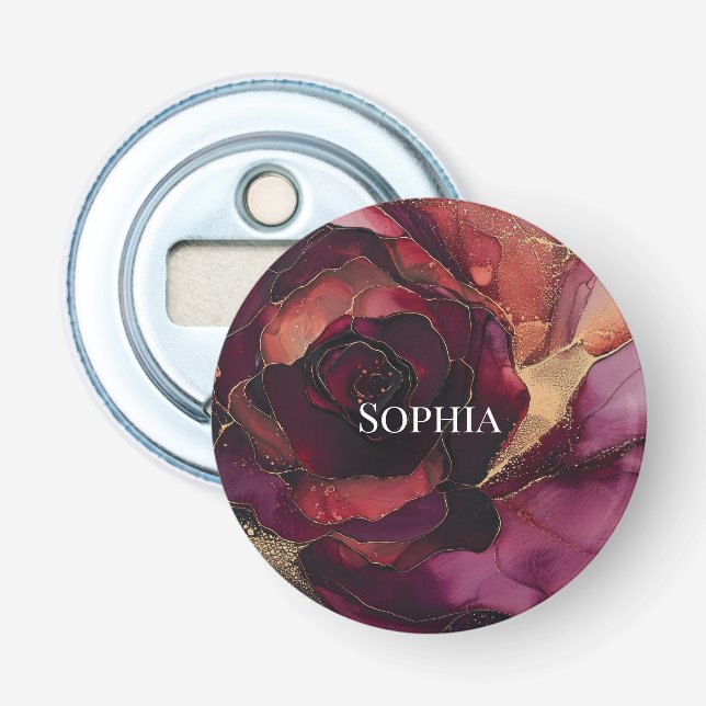 Burgundy Rosa Guld Blommigt Flasköppnare (Framsidan)