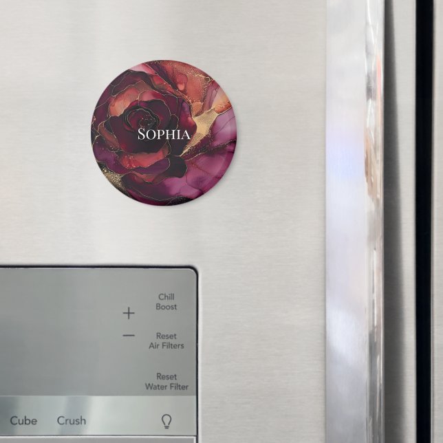 Burgundy Rosa Guld Blommigt Magnet (In Situ (Fridge))