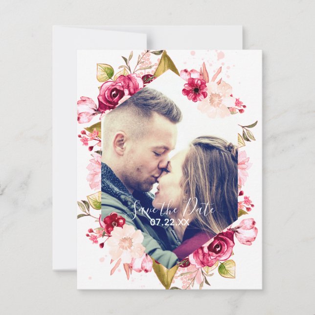 Burgundy &  Rosa Hexagon Spara datumfoto Datumet (Framsida)