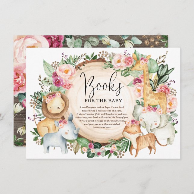 Burgundy Rosa Jungle Safari Bokar för Flicka Tilläggskort (Fram/baksida)