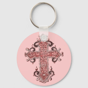 Burgundy Rosa Kor Vintage Art Nyckelring! Nyckelring