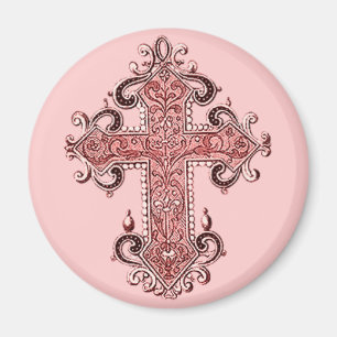 Burgundy Rosa Kor Vintage Art Round Magnet! Magnet