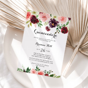 Burgundy Rosa Lila Vår Blommigt Quinceañera Inbjudningar