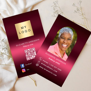 Burgundy rosa logotyp fotoarch Qr code social medi Visitkort
