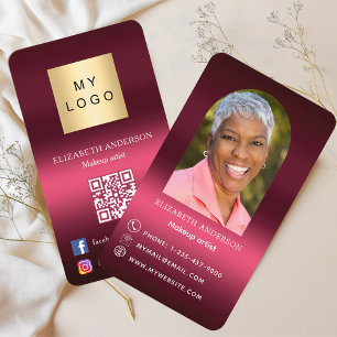 Burgundy rosa logotyp fotoarch Qr code social medi Visitkort