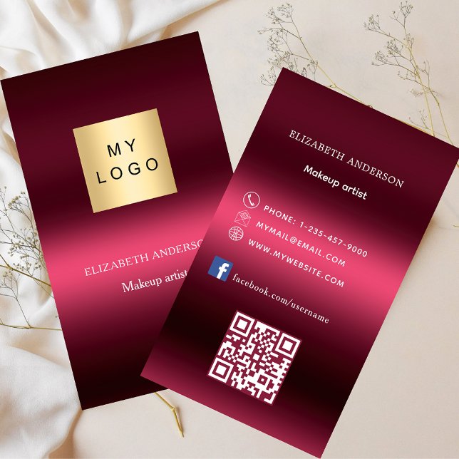 Burgundy rosa logotyp Qr-kod Facebook Visitkort (Skapare uppladdad)