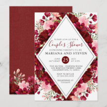 Burgundy Rosa Modern Blommig Par Baby Shower