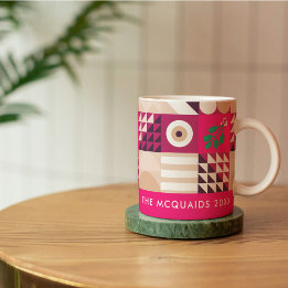 Burgundy Rosa Modern geometrisk jul Kaffemugg