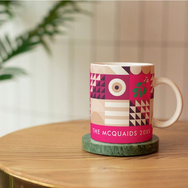 Burgundy Rosa Modern geometrisk jul Kaffemugg (Skapare uppladdad)