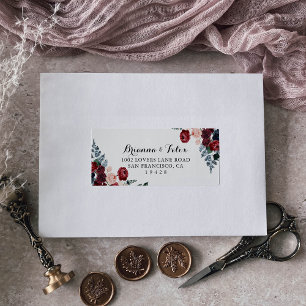 Burgundy Rosa Navy Blommigt Adress Adressetikett