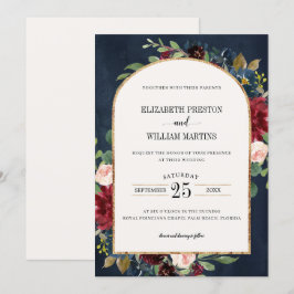Burgundy  Rosa Navy Blommigt Arch Ram Bröllop Inbjudningar