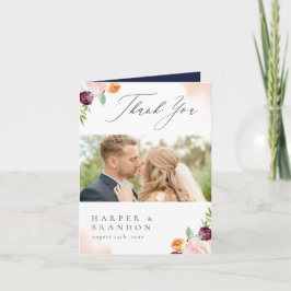 Burgundy Rosa Navy Blommigt Botanique Tack Kort