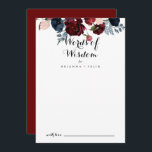 Burgundy Rosa Navy Blommigt Bröllop Ord i Wisdom Rådkort<br><div class="desc">Detta burglösa rosa marinens blommigt bröllop ord av visdomskort är perfekt för ett rustiskt bröllop. Konstruktionen har vattenfärgsfärg, rosa, , marin, blå och burgundisk persilja, ro med grönt foliage som är väl sammansatt i elegant bouquets. De här korten är perfekter för bröllop, möhippa, babydusch, studentfest och mycket mer. Anpassa korten...</div>