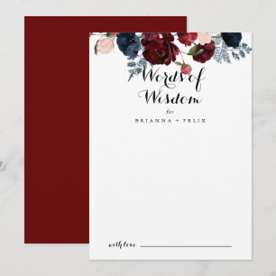 Burgundy Rosa Navy Blommigt Bröllop Ord i Wisdom Rådkort