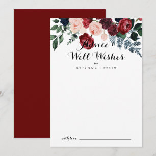 Burgundy Rosa Navy Blommigt Bröllop well Önskemål Rådkort