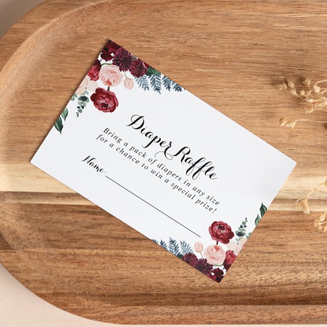 Burgundy Rosa Navy Blommigt Diaper Raffle Biljett Tilläggskort (Skapare uppladdad)