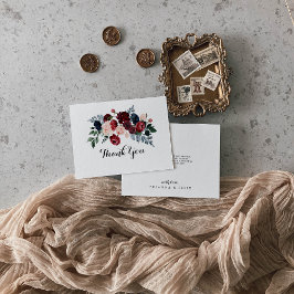 Burgundy Rosa Navy Blommigt Flat Bröllop Tack Kort