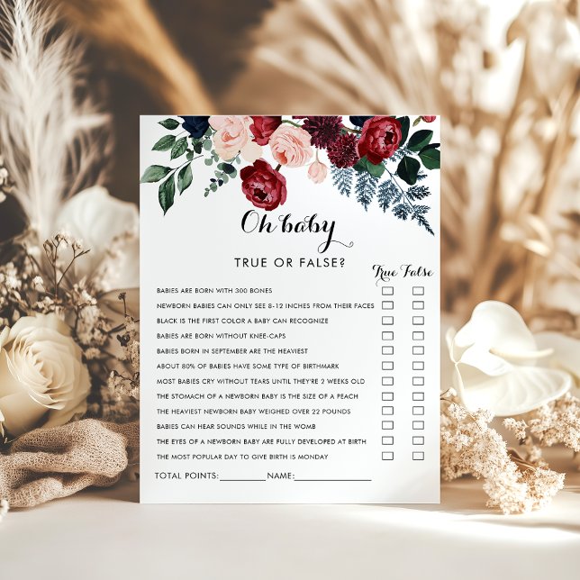 Burgundy Rosa Navy Blommigt Oh Baby Shower Game (Skapare uppladdad)