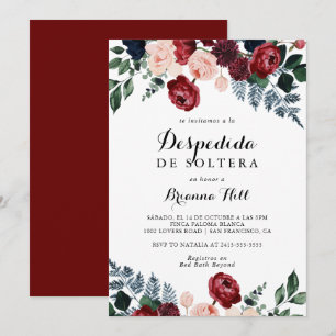 Burgundy Rosa Navy Blommigt Spain Möhippa Inbjudningar