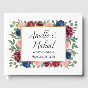 Burgundy  Rosa Navy Blue Marsala Guld Bröllop Gästböcker