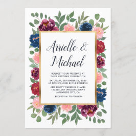 Burgundy  Rosa Navy Blue Marsala Guld Bröllop Inbjudningar