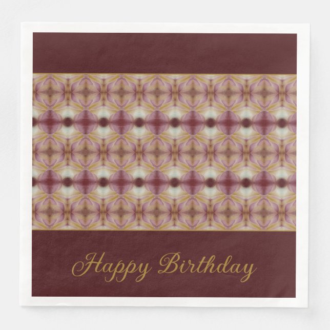 Burgundy Rosa och Guld Mönster Finare Pappersservett (Framsida)