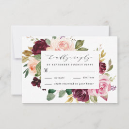 Burgundy  Rosa Peach Guld Blommigt Boho Bröllop OSA Kort
