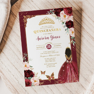 Burgundy Rosa Quinceañera Princess Mis Quince AnoA Inbjudningar