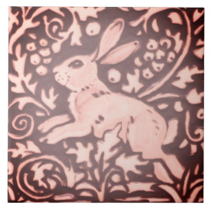 Burgundy Rosa Rabbit Blommigt Foliage Woodland Dec Kakelplatta