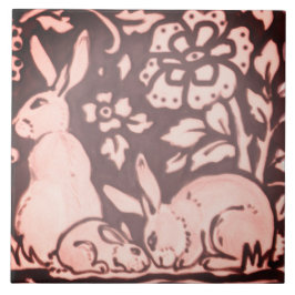 Burgundy Rosa Rabbit Blommigt Foliage Woodland Dec Kakelplatta