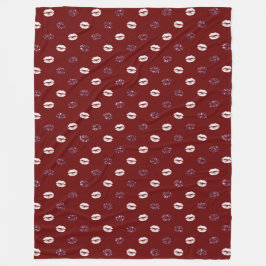 Burgundy Rosa Red Glitter White Kisses Läppar Fleecefilt