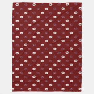 Burgundy Rosa Red Glitter White Kisses Läppar Fleecefilt