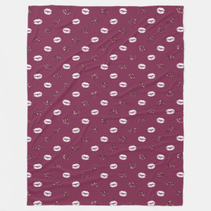 Burgundy Rosa Red Glitter White Kisses Läppar Fleecefilt