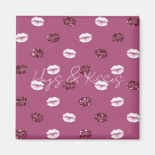 Burgundy Rosa Red Glitter White Kisses Läppar Magnet