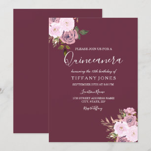 Burgundy Rosa & Ro Guld Quinceanera-inbjudan Inbjudningar