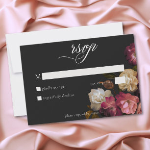 Burgundy & Rosa Romantisk Ros Svart Moody Bröllop OSA Kort
