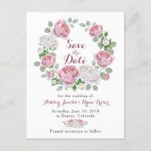 Burgundy Rosa ros Blommigt Bröllop spara datum